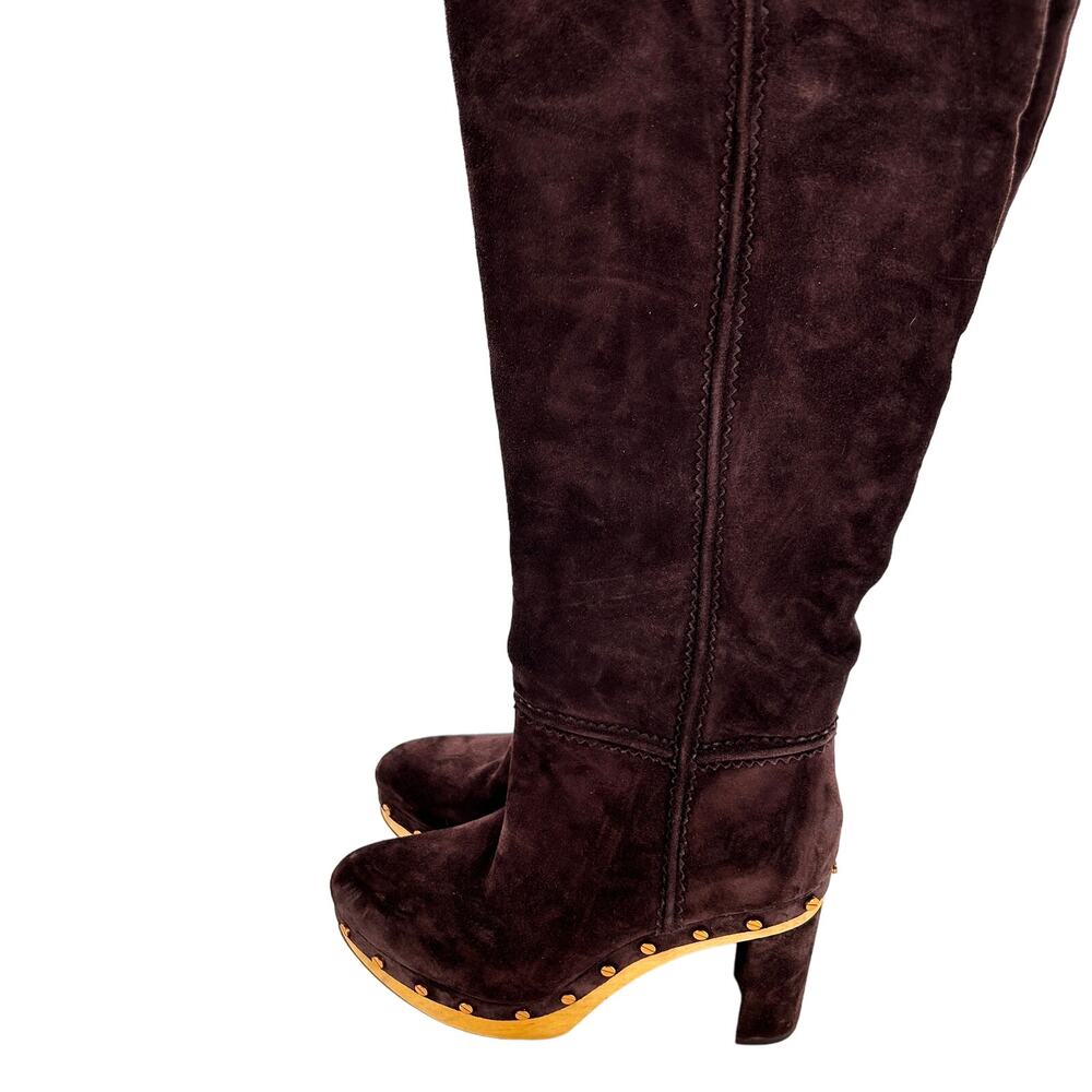 Veronica Beard Glendale Suede Clog Boots 9.5 NWOT Tall Knee High Brown Wood - Picture 9 of 13